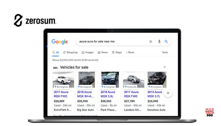 ZeroSum Announces Google Vehicle Ads, an Inventory-Based Shopping Solution for New and Used Car Dealers